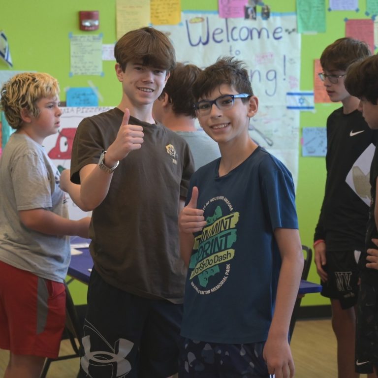 two boys giving a thumbs up