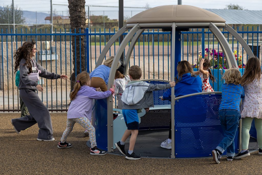 Kids play on a playground